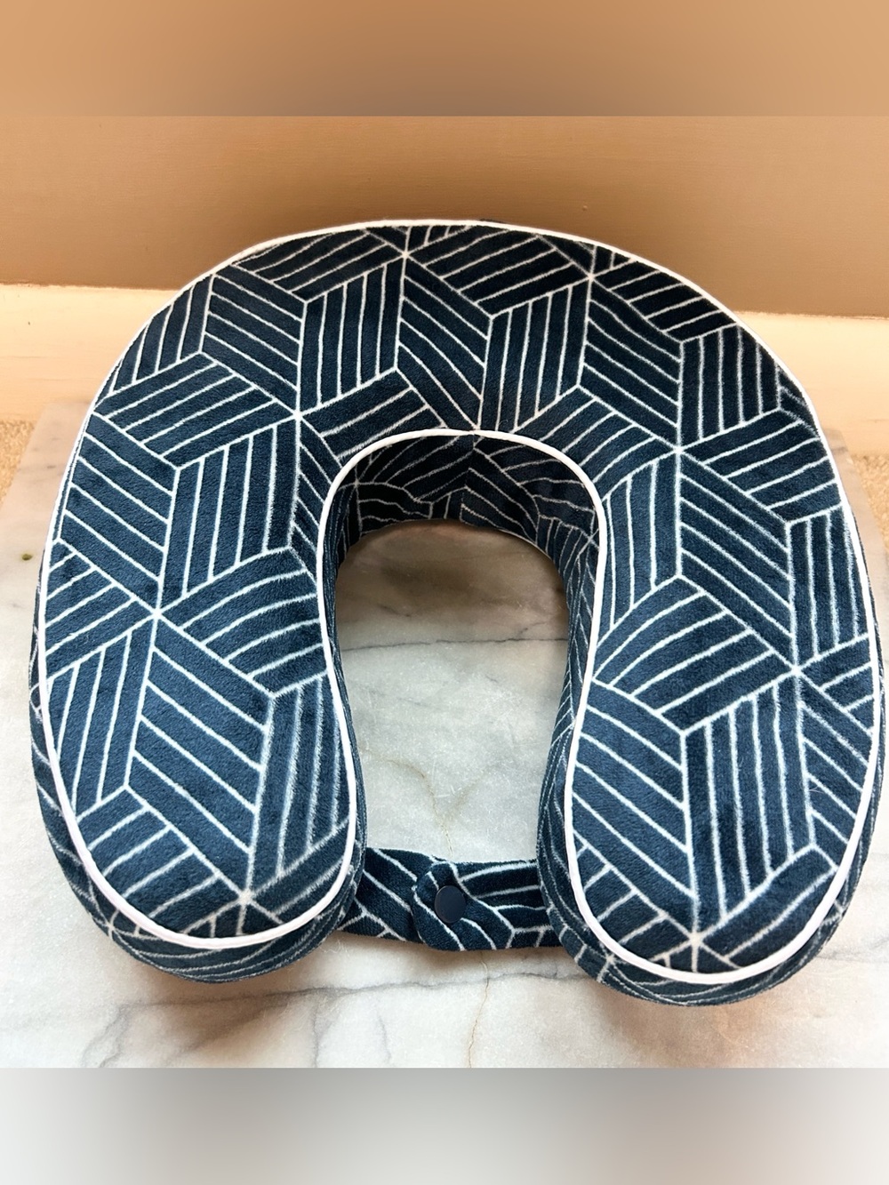 Navy Geometric Travel Neck Pillow-Washable Cover